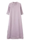 National Trend -2025 Summer New half-sleeved long linen dress, hand-embroidered traditional Chinese style retro straight-leg improved cheongsam Specification image